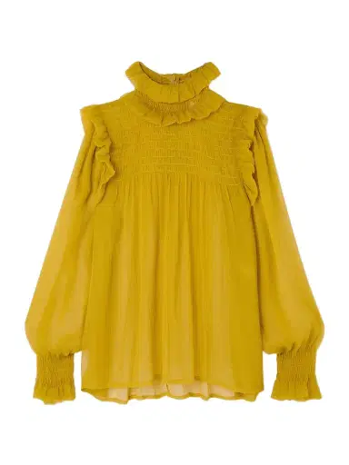 Saint Laurent Smocked Ruffled Silk-crepon Blouse | Thumbnail 1 Saint Laurent Smocked Ruffled Silk-crepon Blouse | Thumbnail 1