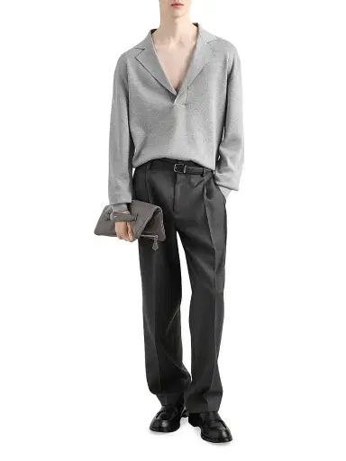 Dolce & Gabbana Men's Stretch-Wool Pleated Trousers - Melange Grigio | Thumbnail 2 Dolce & Gabbana Men's Stretch-Wool Pleated Trousers - Melange Grigio | Thumbnail 2