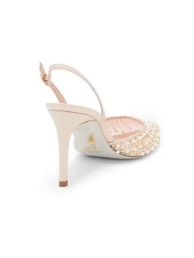 René Caovilla Women's Embellished 80MM Lace Slingback Pumps - Beige Crystal | Thumbnail 3 René Caovilla Women's Embellished 80MM Lace Slingback Pumps - Beige Crystal | Thumbnail 3