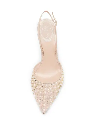 René Caovilla Women's Embellished 80MM Lace Slingback Pumps - Beige Crystal | Thumbnail 4 René Caovilla Women's Embellished 80MM Lace Slingback Pumps - Beige Crystal | Thumbnail 4