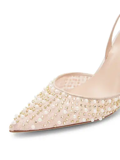 René Caovilla Women's Embellished 80MM Lace Slingback Pumps - Beige Crystal | Thumbnail 5 René Caovilla Women's Embellished 80MM Lace Slingback Pumps - Beige Crystal | Thumbnail 5