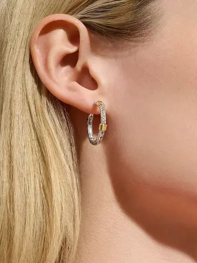 John Hardy Women's JH Essentials Sterling Silver, 14K Yellow Gold & 0.35 TCW Diamond Hoop Earrings - Silver Gold | Thumbnail 2 John Hardy Women's JH Essentials Sterling Silver, 14K Yellow Gold & 0.35 TCW Diamond Hoop Earrings - Silver Gold | Thumbnail 2