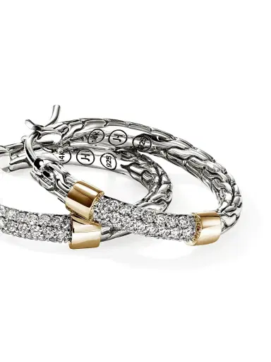 John Hardy Women's JH Essentials Sterling Silver, 14K Yellow Gold & 0.35 TCW Diamond Hoop Earrings - Silver Gold | Thumbnail 4 John Hardy Women's JH Essentials Sterling Silver, 14K Yellow Gold & 0.35 TCW Diamond Hoop Earrings - Silver Gold | Thumbnail 4