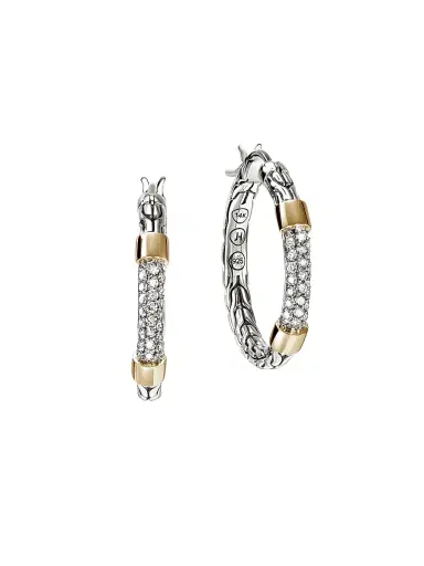 John Hardy Women's JH Essentials Sterling Silver, 14K Yellow Gold & 0.35 TCW Diamond Hoop Earrings - Silver Gold | Thumbnail 1 John Hardy Women's JH Essentials Sterling Silver, 14K Yellow Gold & 0.35 TCW Diamond Hoop Earrings - Silver Gold | Thumbnail 1