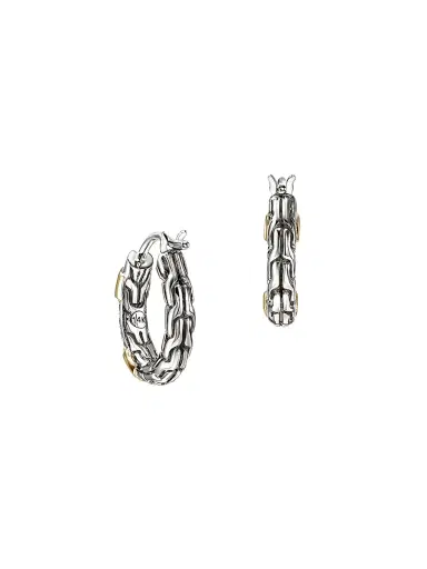 John Hardy Women's JH Essentials Sterling Silver, 14K Yellow Gold & 0.20 TCW Diamond Hoop Earrings - Silver Gold | Thumbnail 3 John Hardy Women's JH Essentials Sterling Silver, 14K Yellow Gold & 0.20 TCW Diamond Hoop Earrings - Silver Gold | Thumbnail 3