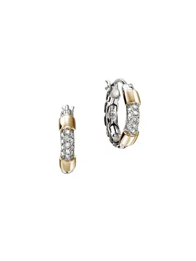 John Hardy Women's JH Essentials Sterling Silver, 14K Yellow Gold & 0.20 TCW Diamond Hoop Earrings - Silver Gold | Thumbnail 1 John Hardy Women's JH Essentials Sterling Silver, 14K Yellow Gold & 0.20 TCW Diamond Hoop Earrings - Silver Gold | Thumbnail 1