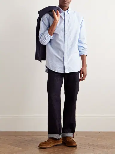 NN07 Colby 5910 Button-Down Collar Logo-Embroidered Striped Organic Cotton Shirt - Men | Thumbnail 2 NN07 Colby 5910 Button-Down Collar Logo-Embroidered Striped Organic Cotton Shirt - Men | Thumbnail 2