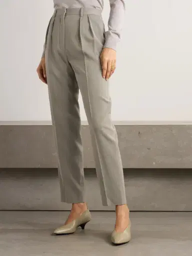 Loro Piana Hudson Cropped Pleated Wool Tapered Pants | Thumbnail 3 Loro Piana Hudson Cropped Pleated Wool Tapered Pants | Thumbnail 3