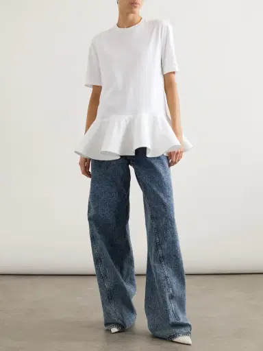 Alaïa Oversized Poplin-trimmed Cotton-jersey Peplum T-shirt | Thumbnail 2 Alaïa Oversized Poplin-trimmed Cotton-jersey Peplum T-shirt | Thumbnail 2