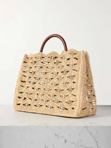 Rabanne 1969 Leather-trimmed Chainmail-embellished Raffia Tote | Thumbnail 3 Rabanne 1969 Leather-trimmed Chainmail-embellished Raffia Tote | Thumbnail 3