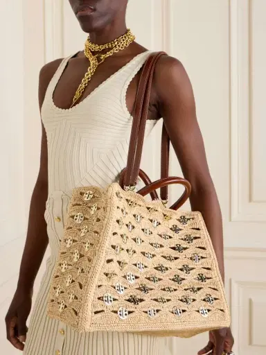Rabanne 1969 Leather-trimmed Chainmail-embellished Raffia Tote | Thumbnail 6 Rabanne 1969 Leather-trimmed Chainmail-embellished Raffia Tote | Thumbnail 6