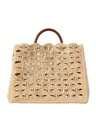 Rabanne 1969 Leather-trimmed Chainmail-embellished Raffia Tote | Thumbnail 1 Rabanne 1969 Leather-trimmed Chainmail-embellished Raffia Tote | Thumbnail 1