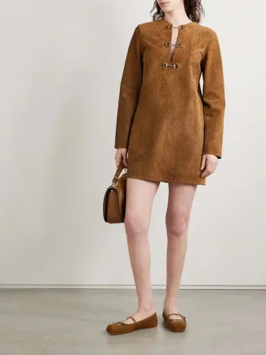 Gucci Horsebit-detailed Debossed Suede Mini Dress | Thumbnail 2 Gucci Horsebit-detailed Debossed Suede Mini Dress | Thumbnail 2