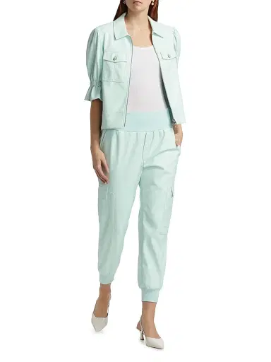 Cinq à Sept Women's Giles Vegan Leather Cargo Pants - Salt Water | Thumbnail 2 Cinq à Sept Women's Giles Vegan Leather Cargo Pants - Salt Water | Thumbnail 2