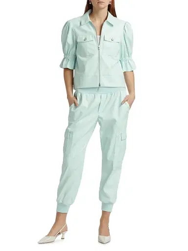 Cinq à Sept Women's Holly Vegan Leather Puff Sleeve Jacket - Salt Water | Thumbnail 2 Cinq à Sept Women's Holly Vegan Leather Puff Sleeve Jacket - Salt Water | Thumbnail 2