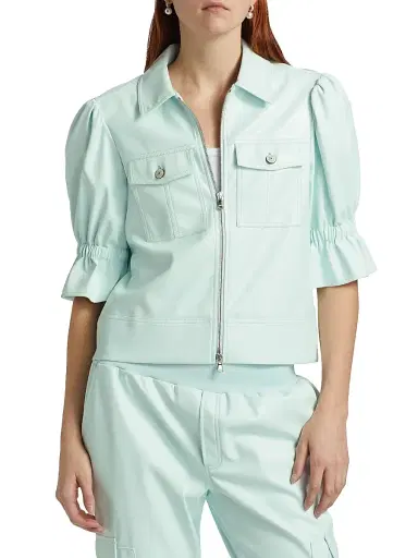 Cinq à Sept Women's Holly Vegan Leather Puff Sleeve Jacket - Salt Water | Thumbnail 3 Cinq à Sept Women's Holly Vegan Leather Puff Sleeve Jacket - Salt Water | Thumbnail 3