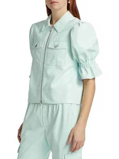Cinq à Sept Women's Holly Vegan Leather Puff Sleeve Jacket - Salt Water | Thumbnail 4 Cinq à Sept Women's Holly Vegan Leather Puff Sleeve Jacket - Salt Water | Thumbnail 4
