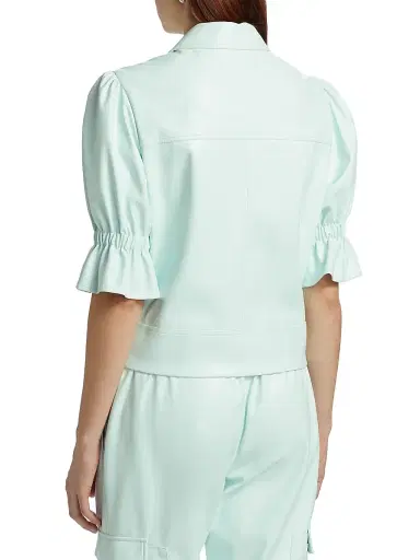 Cinq à Sept Women's Holly Vegan Leather Puff Sleeve Jacket - Salt Water | Thumbnail 5 Cinq à Sept Women's Holly Vegan Leather Puff Sleeve Jacket - Salt Water | Thumbnail 5