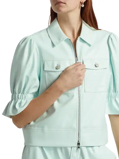 Cinq à Sept Women's Holly Vegan Leather Puff Sleeve Jacket - Salt Water | Thumbnail 6 Cinq à Sept Women's Holly Vegan Leather Puff Sleeve Jacket - Salt Water | Thumbnail 6