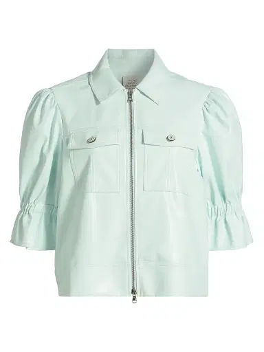 Cinq à Sept Women's Holly Vegan Leather Puff Sleeve Jacket - Salt Water | Thumbnail 1 Cinq à Sept Women's Holly Vegan Leather Puff Sleeve Jacket - Salt Water | Thumbnail 1