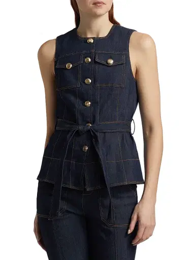 Cinq à Sept Women's Reenee Denim Tie-Waist Vest - Indigo | Thumbnail 3 Cinq à Sept Women's Reenee Denim Tie-Waist Vest - Indigo | Thumbnail 3