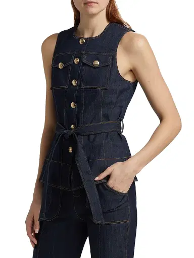 Cinq à Sept Women's Reenee Denim Tie-Waist Vest - Indigo | Thumbnail 4 Cinq à Sept Women's Reenee Denim Tie-Waist Vest - Indigo | Thumbnail 4