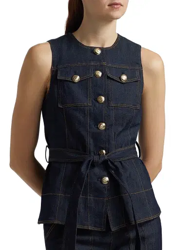 Cinq à Sept Women's Reenee Denim Tie-Waist Vest - Indigo | Thumbnail 6 Cinq à Sept Women's Reenee Denim Tie-Waist Vest - Indigo | Thumbnail 6