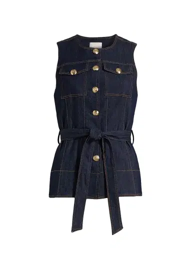 Cinq à Sept Women's Reenee Denim Tie-Waist Vest - Indigo | Thumbnail 1 Cinq à Sept Women's Reenee Denim Tie-Waist Vest - Indigo | Thumbnail 1