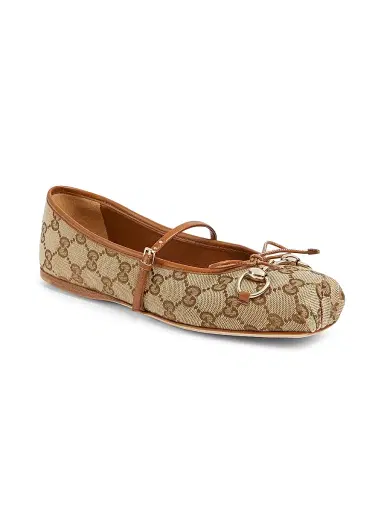 Gucci Women's GG Canvas Horsebit Ballet Flats - Beige Ebony | Thumbnail 2 Gucci Women's GG Canvas Horsebit Ballet Flats - Beige Ebony | Thumbnail 2