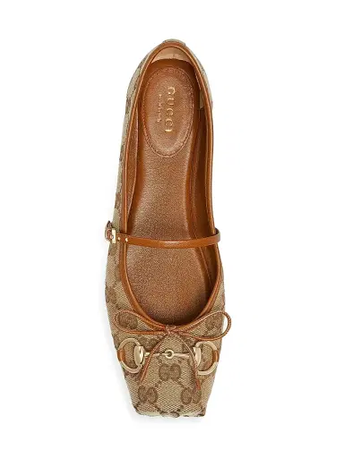 Gucci Women's GG Canvas Horsebit Ballet Flats - Beige Ebony | Thumbnail 4 Gucci Women's GG Canvas Horsebit Ballet Flats - Beige Ebony | Thumbnail 4