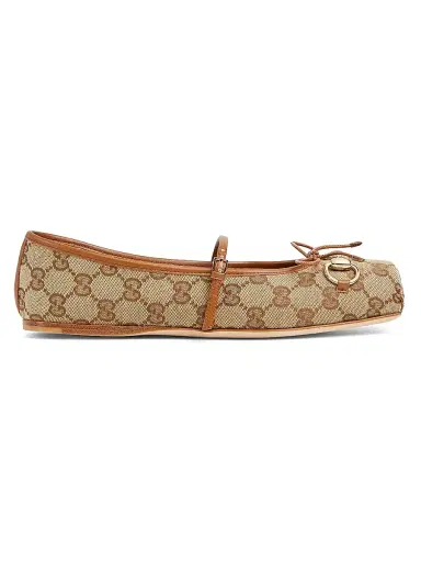 Gucci Women's GG Canvas Horsebit Ballet Flats - Beige Ebony | Thumbnail 1 Gucci Women's GG Canvas Horsebit Ballet Flats - Beige Ebony | Thumbnail 1