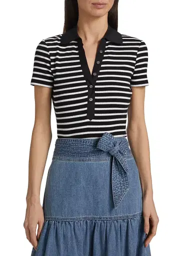 Veronica Beard Women's Kearney Striped Polo T-Shirt | Thumbnail 3 Veronica Beard Women's Kearney Striped Polo T-Shirt | Thumbnail 3