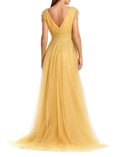 Mac Duggal Women's Embellished Tulle Cap-Sleeve A-Line Gown | Thumbnail 2 Mac Duggal Women's Embellished Tulle Cap-Sleeve A-Line Gown | Thumbnail 2