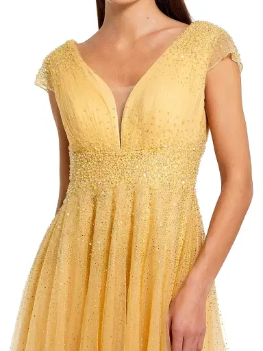 Mac Duggal Women's Embellished Tulle Cap-Sleeve A-Line Gown | Thumbnail 3 Mac Duggal Women's Embellished Tulle Cap-Sleeve A-Line Gown | Thumbnail 3
