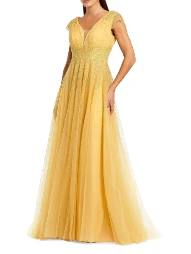 Mac Duggal Women's Embellished Tulle Cap-Sleeve A-Line Gown | Thumbnail 1 Mac Duggal Women's Embellished Tulle Cap-Sleeve A-Line Gown | Thumbnail 1