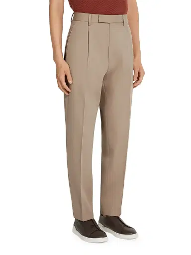 Zegna Men's Single-Pleated Cotton and Wool Pants - Light Taupe - Size 46 | Thumbnail 2 Zegna Men's Single-Pleated Cotton and Wool Pants - Light Taupe - Size 46 | Thumbnail 2