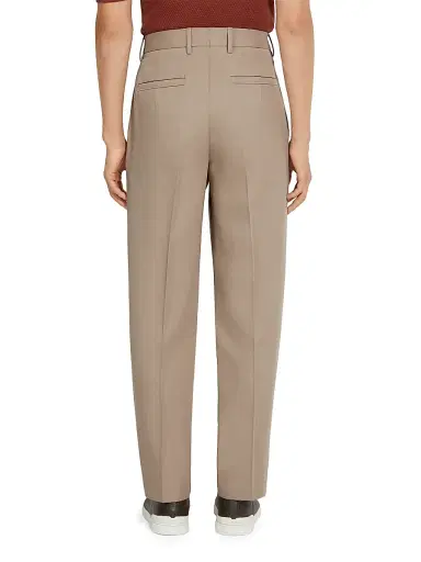 Zegna Men's Single-Pleated Cotton and Wool Pants - Light Taupe - Size 46 | Thumbnail 4 Zegna Men's Single-Pleated Cotton and Wool Pants - Light Taupe - Size 46 | Thumbnail 4