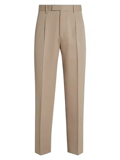 Zegna Men's Single-Pleated Cotton and Wool Pants - Light Taupe - Size 46 | Thumbnail 1 Zegna Men's Single-Pleated Cotton and Wool Pants - Light Taupe - Size 46 | Thumbnail 1
