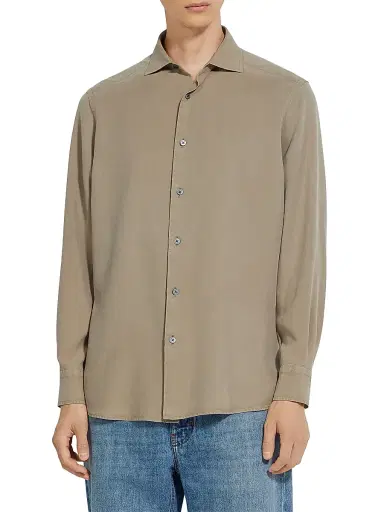 ZEGNA Men's Pure Silk Shirt - Light Taupe | Thumbnail 2 ZEGNA Men's Pure Silk Shirt - Light Taupe | Thumbnail 2