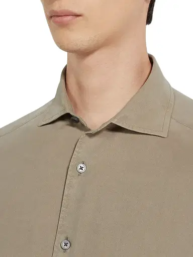 ZEGNA Men's Pure Silk Shirt - Light Taupe | Thumbnail 4 ZEGNA Men's Pure Silk Shirt - Light Taupe | Thumbnail 4