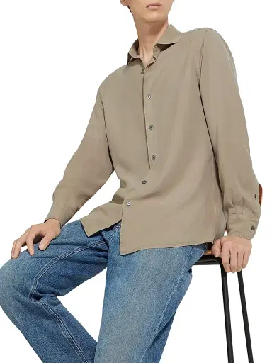 ZEGNA Men's Pure Silk Shirt - Light Taupe | Thumbnail 5 ZEGNA Men's Pure Silk Shirt - Light Taupe | Thumbnail 5
