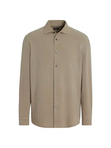 ZEGNA Men's Pure Silk Shirt - Light Taupe | Thumbnail 1 ZEGNA Men's Pure Silk Shirt - Light Taupe | Thumbnail 1