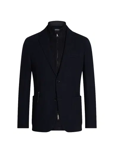 ZEGNA Men's High Performance Jersey Wool and Cotton Jacket - Navy Blue | Thumbnail 2 ZEGNA Men's High Performance Jersey Wool and Cotton Jacket - Navy Blue | Thumbnail 2