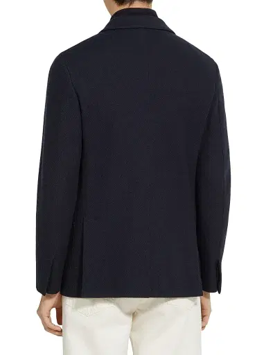 ZEGNA Men's High Performance Jersey Wool and Cotton Jacket - Navy Blue | Thumbnail 3 ZEGNA Men's High Performance Jersey Wool and Cotton Jacket - Navy Blue | Thumbnail 3