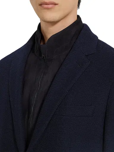 ZEGNA Men's High Performance Jersey Wool and Cotton Jacket - Navy Blue | Thumbnail 4 ZEGNA Men's High Performance Jersey Wool and Cotton Jacket - Navy Blue | Thumbnail 4