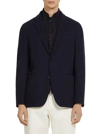 ZEGNA Men's High Performance Jersey Wool and Cotton Jacket - Navy Blue | Thumbnail 1 ZEGNA Men's High Performance Jersey Wool and Cotton Jacket - Navy Blue | Thumbnail 1