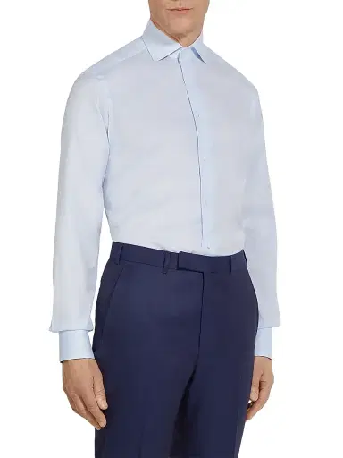 Zegna Men's Micro Checked 300 Cotton Shirt - Light Blue White - Size 17.5 | Thumbnail 2 Zegna Men's Micro Checked 300 Cotton Shirt - Light Blue White - Size 17.5 | Thumbnail 2