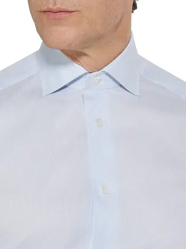 Zegna Men's Micro Checked 300 Cotton Shirt - Light Blue White - Size 17.5 | Thumbnail 4 Zegna Men's Micro Checked 300 Cotton Shirt - Light Blue White - Size 17.5 | Thumbnail 4