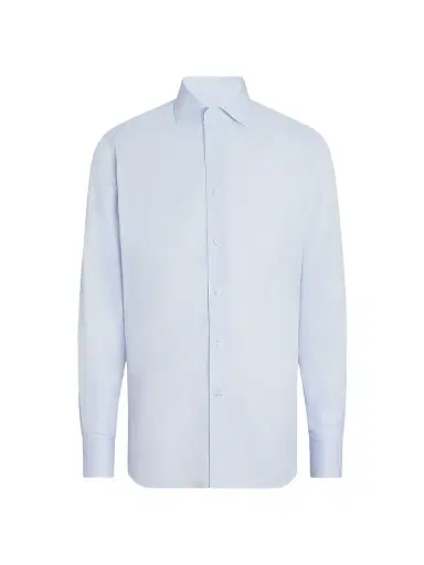 Zegna Men's Micro Checked 300 Cotton Shirt - Light Blue White - Size 17.5 | Thumbnail 1 Zegna Men's Micro Checked 300 Cotton Shirt - Light Blue White - Size 17.5 | Thumbnail 1
