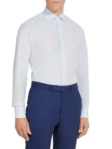 ZEGNA Men's Striped Sea Island Cotton Shirt - White Light Blue | Thumbnail 2 ZEGNA Men's Striped Sea Island Cotton Shirt - White Light Blue | Thumbnail 2